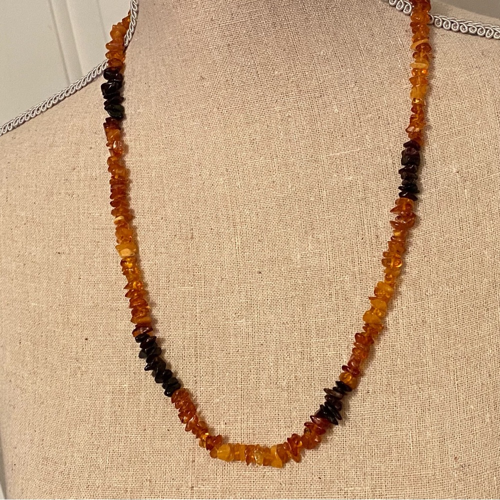 NECKLACE AMBER CHIPS HONEY GOLD AND CHERRY RED RUSTIC NATURAL BALTIC 24”